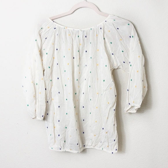 J. Crew Ivory Embroidered Peasant Boho Top Blouse with tassel ties size XXS - Picture 3 of 9